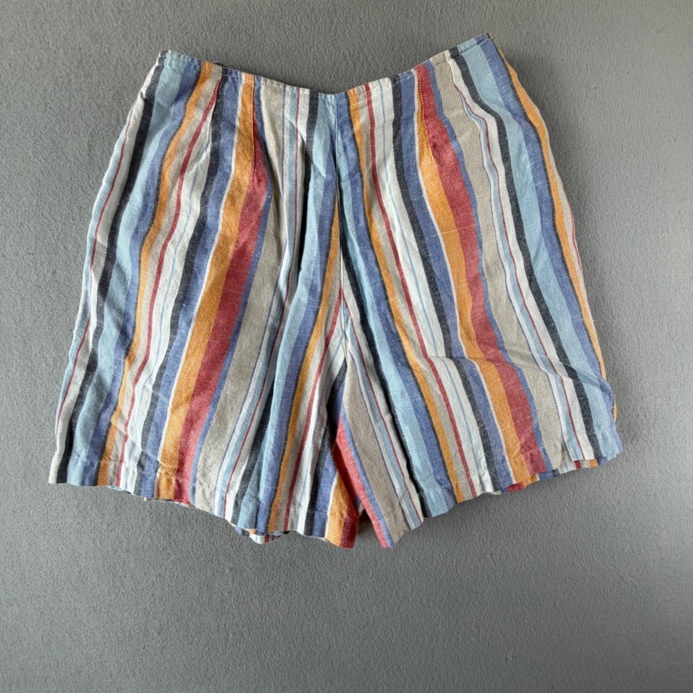 Vintage‎ Lizsport Petite Women's Shorts Size 10 Striped Linen Blend Button Front - Picture 7 of 16